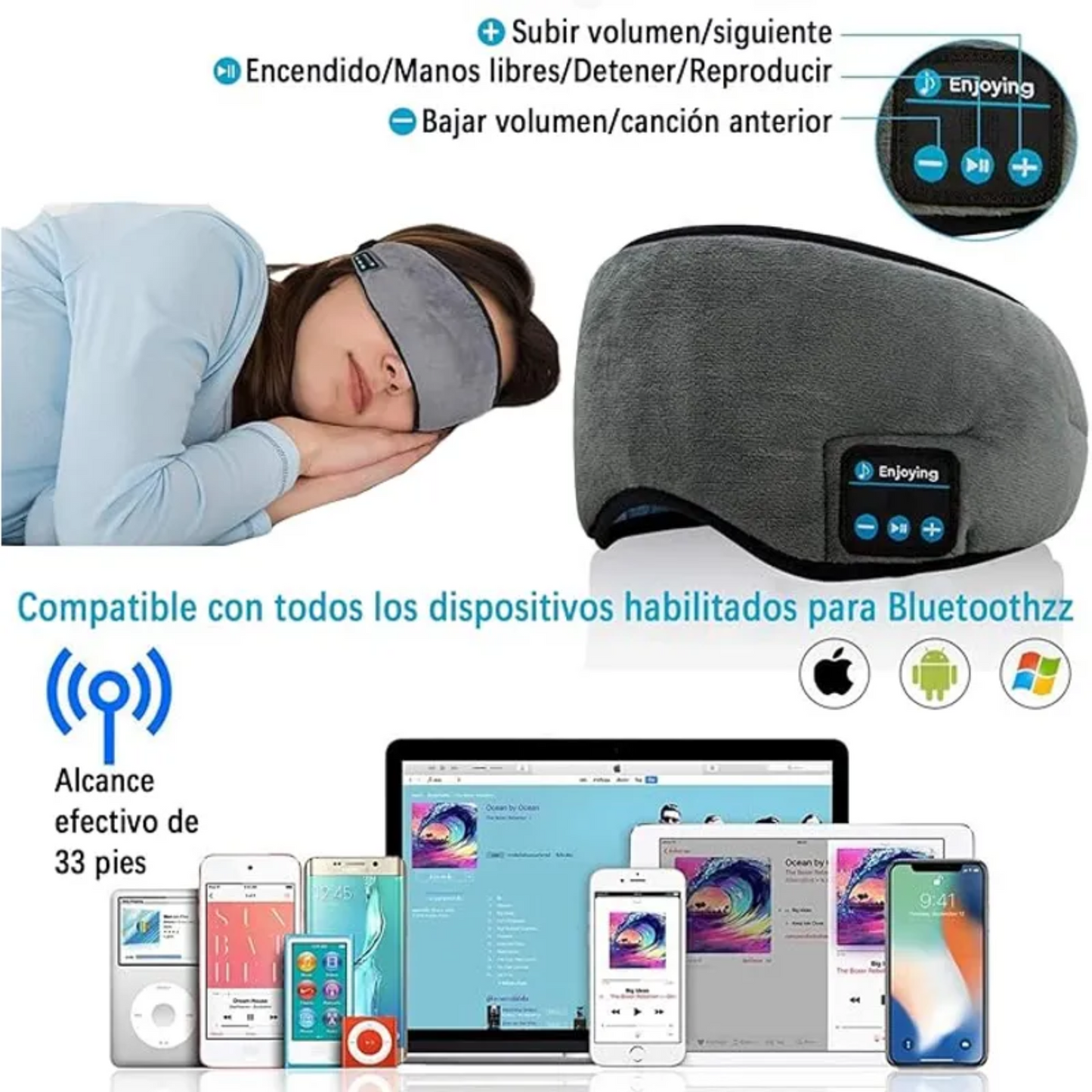 Antifaz Con Audífonos Para Dormir